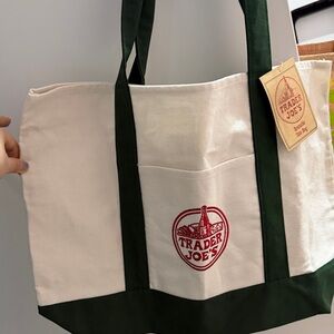 Cream Canvas Tote with Dark Green Trim